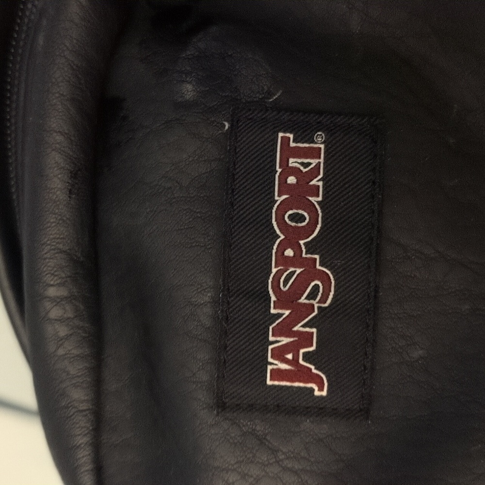 JanSport Black Leather Backpack With Rose Gold Zippers - Picture 16 of 16